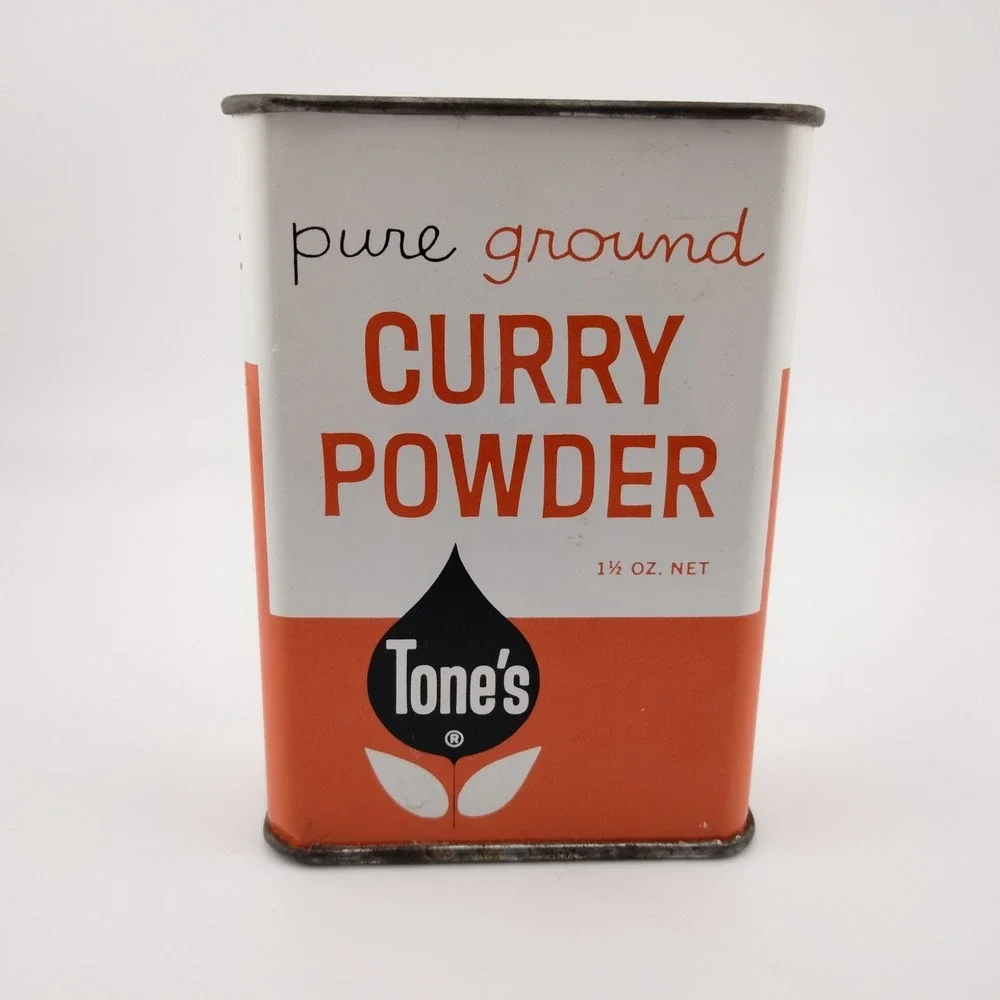 Tone's Spices Curry Powder‎ Vintage Orange and White Tin 3